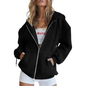 imagePRETTYGARDEN Womens 2026 Zip Up Y2K Hoodies Casual Long Sleeve Sweatshirts Fall Spring Track Jackets with PocketsBlack