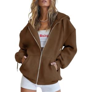imagePRETTYGARDEN Womens 2026 Zip Up Y2K Hoodies Casual Long Sleeve Sweatshirts Fall Spring Track Jackets with PocketsBrown
