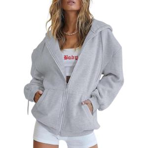 imagePRETTYGARDEN Womens 2026 Zip Up Y2K Hoodies Casual Long Sleeve Sweatshirts Fall Spring Track Jackets with PocketsGrey