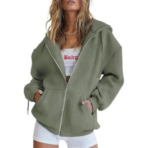 imagePRETTYGARDEN Womens 2026 Zip Up Y2K Hoodies Casual Long Sleeve Sweatshirts Fall Spring Track Jackets with PocketsGrey Green