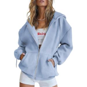 imagePRETTYGARDEN Womens 2026 Zip Up Y2K Hoodies Casual Long Sleeve Sweatshirts Fall Spring Track Jackets with PocketsLight Blue