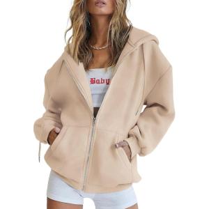 imagePRETTYGARDEN Womens 2026 Zip Up Y2K Hoodies Casual Long Sleeve Sweatshirts Fall Spring Track Jackets with PocketsLight Khaki