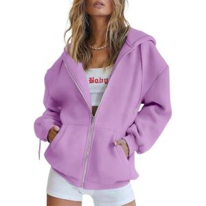 imagePRETTYGARDEN Womens 2026 Zip Up Y2K Hoodies Casual Long Sleeve Sweatshirts Fall Spring Track Jackets with PocketsLight Purple