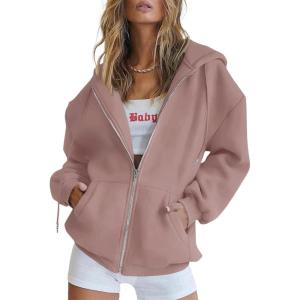 imagePRETTYGARDEN Womens 2026 Zip Up Y2K Hoodies Casual Long Sleeve Sweatshirts Fall Spring Track Jackets with PocketsNutmeg