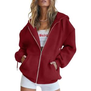 imagePRETTYGARDEN Womens 2026 Zip Up Y2K Hoodies Casual Long Sleeve Sweatshirts Fall Spring Track Jackets with PocketsRed
