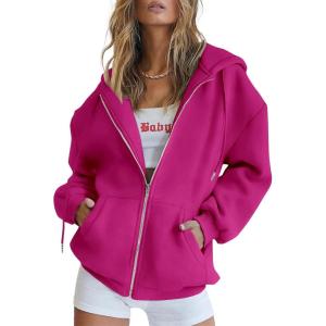 imagePRETTYGARDEN Womens 2026 Zip Up Y2K Hoodies Casual Long Sleeve Sweatshirts Fall Spring Track Jackets with PocketsRose Red