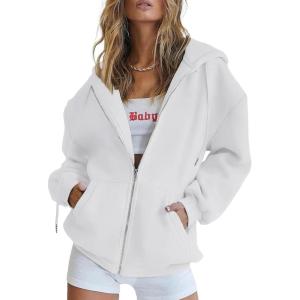 imagePRETTYGARDEN Womens 2026 Zip Up Y2K Hoodies Casual Long Sleeve Sweatshirts Fall Spring Track Jackets with PocketsWhite