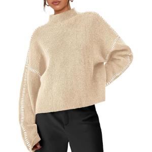 imagePRETTYGARDEN Womens Chunky Knit Sweaters 2026 Fall Long Sleeve Mock Neck Oversized Pullover Tops Winter Fashion ClothesApricot