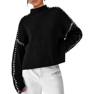 imagePRETTYGARDEN Womens Chunky Knit Sweaters 2026 Fall Long Sleeve Mock Neck Oversized Pullover Tops Winter Fashion ClothesBlack