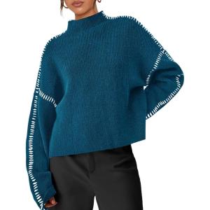 imagePRETTYGARDEN Womens Chunky Knit Sweaters 2026 Fall Long Sleeve Mock Neck Oversized Pullover Tops Winter Fashion ClothesBlue Green