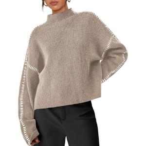 imagePRETTYGARDEN Womens Chunky Knit Sweaters 2026 Fall Long Sleeve Mock Neck Oversized Pullover Tops Winter Fashion ClothesCamel