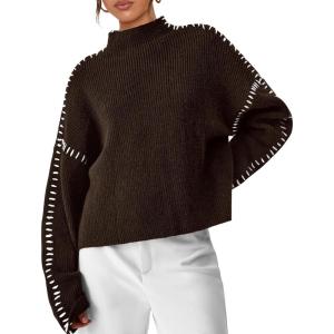 imagePRETTYGARDEN Womens Chunky Knit Sweaters 2026 Fall Long Sleeve Mock Neck Oversized Pullover Tops Winter Fashion ClothesCoffee