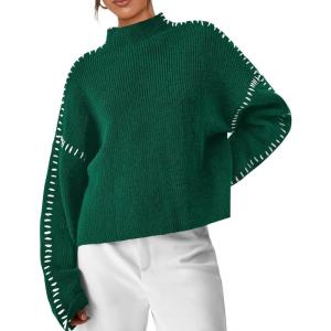 imagePRETTYGARDEN Womens Chunky Knit Sweaters 2026 Fall Long Sleeve Mock Neck Oversized Pullover Tops Winter Fashion ClothesDark Green
