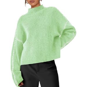 imagePRETTYGARDEN Womens Chunky Knit Sweaters 2026 Fall Long Sleeve Mock Neck Oversized Pullover Tops Winter Fashion ClothesLight Green