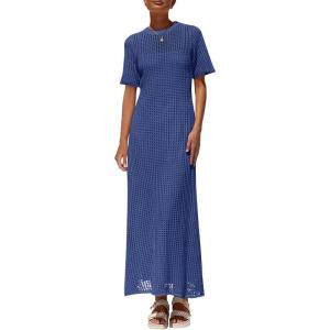 imagePRETTYGARDEN Womens Eyelet Cover Up Dress 2026 Summer Vacation Resort Maxi Dresses Beach Short Sleeve Hollow Out SundressBlue