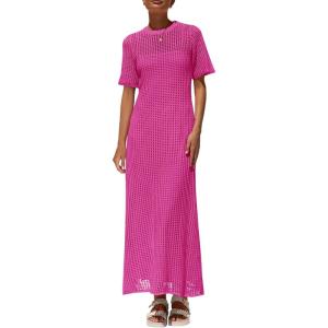 imagePRETTYGARDEN Womens Eyelet Cover Up Dress 2026 Summer Vacation Resort Maxi Dresses Beach Short Sleeve Hollow Out SundressRose Red