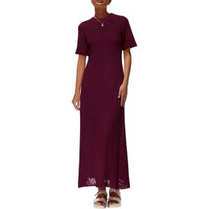 imagePRETTYGARDEN Womens Eyelet Cover Up Dress 2026 Summer Vacation Resort Maxi Dresses Beach Short Sleeve Hollow Out SundressWine Red