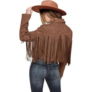 imagePRETTYGARDEN Womens Fringe Faux Suede Leather Jackets Fall Fashion 2026 Tassel Motorcycle Cropped CoatsCoffee