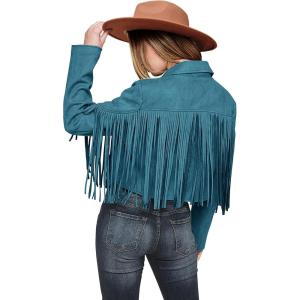 imagePRETTYGARDEN Womens Fringe Faux Suede Leather Jackets Fall Fashion 2026 Tassel Motorcycle Cropped CoatsLake Blue