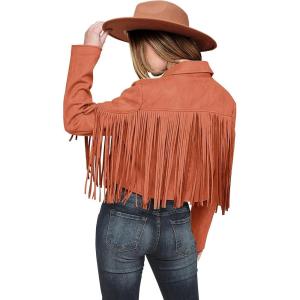 imagePRETTYGARDEN Womens Fringe Faux Suede Leather Jackets Fall Fashion 2026 Tassel Motorcycle Cropped CoatsOrange
