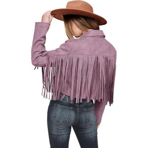 imagePRETTYGARDEN Womens Fringe Faux Suede Leather Jackets Fall Fashion 2026 Tassel Motorcycle Cropped CoatsPurple