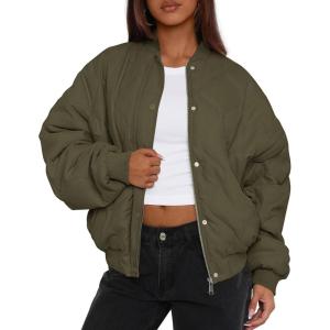 imagePRETTYGARDEN Womens Quilted Bomber Jacket Fall Fashion 2026 Lightweight Cropped Zip up Outerwear Winter Puffer Coats PocketsArmy Green
