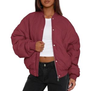 imagePRETTYGARDEN Womens Quilted Bomber Jacket Fall Fashion 2026 Lightweight Cropped Zip up Outerwear Winter Puffer Coats PocketsBurgundy