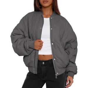 imagePRETTYGARDEN Womens Quilted Bomber Jacket Fall Fashion 2026 Lightweight Cropped Zip up Outerwear Winter Puffer Coats PocketsDark Grey