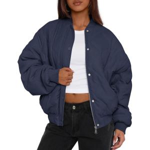 imagePRETTYGARDEN Womens Quilted Bomber Jacket Fall Fashion 2026 Lightweight Cropped Zip up Outerwear Winter Puffer Coats PocketsNavy Blue