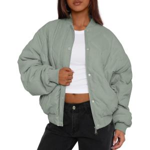 imagePRETTYGARDEN Womens Quilted Bomber Jacket Fall Fashion 2026 Lightweight Cropped Zip up Outerwear Winter Puffer Coats PocketsSage Green