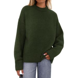 imagePRETTYGARDEN Womens Sweaters Spring 2026 Trendy Casual Crewneck Long Sleeve Cozy Knit Pullover Sweater Tops Fashion ClothingArmy Green
