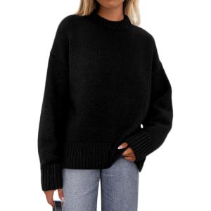 imagePRETTYGARDEN Womens Sweaters Spring 2026 Trendy Casual Crewneck Long Sleeve Cozy Knit Pullover Sweater Tops Fashion ClothingBlack