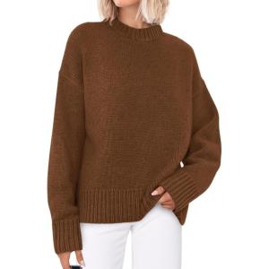 imagePRETTYGARDEN Womens Sweaters Spring 2026 Trendy Casual Crewneck Long Sleeve Cozy Knit Pullover Sweater Tops Fashion ClothingCaramel