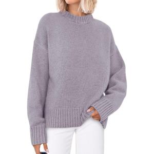 imagePRETTYGARDEN Womens Sweaters Spring 2026 Trendy Casual Crewneck Long Sleeve Cozy Knit Pullover Sweater Tops Fashion ClothingGrey Purple