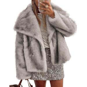 imagePRETTYGARDEN Womens Winter Coats 2026 Trendy Long Sleeve Furry Faux Fur Jackets Button Lapel Warm Fall Outwear with PocketsBlack Apricot