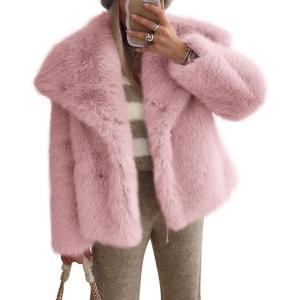 imagePRETTYGARDEN Womens Winter Coats 2026 Trendy Long Sleeve Furry Faux Fur Jackets Button Lapel Warm Fall Outwear with PocketsPink