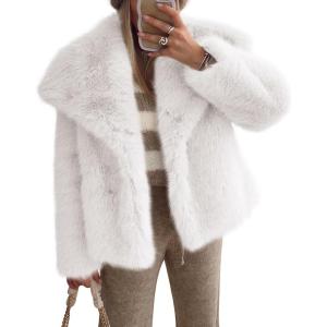 imagePRETTYGARDEN Womens Winter Coats 2026 Trendy Long Sleeve Furry Faux Fur Jackets Button Lapel Warm Fall Outwear with PocketsWhite
