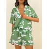 imagePRETTYGARDEN 2 Piece Sets for Women Summer Clothes 2026 Printed Button Down Shirts Tops Lounge Shorts Beach Vacation OutfitsGreen