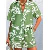 imagePRETTYGARDEN 2 Piece Sets for Women Summer Clothes 2026 Printed Button Down Shirts Tops Lounge Shorts Beach Vacation OutfitsGreen