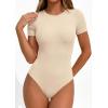 imagePRETTYGARDEN Body Suits for Womens Summer Tops 2026 Casual Short Sleeve Ribbed Fitted Basic Tee Shirts Spring Fashion ClothesBeige