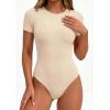 imagePRETTYGARDEN Body Suits for Womens Summer Tops 2026 Casual Short Sleeve Ribbed Fitted Basic Tee Shirts Spring Fashion ClothesBeige