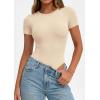 imagePRETTYGARDEN Body Suits for Womens Summer Tops 2026 Casual Short Sleeve Ribbed Fitted Basic Tee Shirts Spring Fashion ClothesBeige