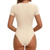 imagePRETTYGARDEN Body Suits for Womens Summer Tops 2026 Casual Short Sleeve Ribbed Fitted Basic Tee Shirts Spring Fashion ClothesBeige
