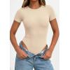 imagePRETTYGARDEN Body Suits for Womens Summer Tops 2026 Casual Short Sleeve Ribbed Fitted Basic Tee Shirts Spring Fashion ClothesBeige