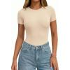 imagePRETTYGARDEN Body Suits for Womens Summer Tops 2026 Casual Short Sleeve Ribbed Fitted Basic Tee Shirts Spring Fashion ClothesBeige