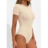 imagePRETTYGARDEN Body Suits for Womens Summer Tops 2026 Casual Short Sleeve Ribbed Fitted Basic Tee Shirts Spring Fashion ClothesBeige