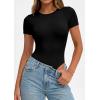 imagePRETTYGARDEN Body Suits for Womens Summer Tops 2026 Casual Short Sleeve Ribbed Fitted Basic Tee Shirts Spring Fashion ClothesBlack