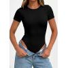 imagePRETTYGARDEN Body Suits for Womens Summer Tops 2026 Casual Short Sleeve Ribbed Fitted Basic Tee Shirts Spring Fashion ClothesBlack