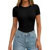 imagePRETTYGARDEN Body Suits for Womens Summer Tops 2026 Casual Short Sleeve Ribbed Fitted Basic Tee Shirts Spring Fashion ClothesBlack