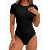 imagePRETTYGARDEN Body Suits for Womens Summer Tops 2026 Casual Short Sleeve Ribbed Fitted Basic Tee Shirts Spring Fashion ClothesBlack
